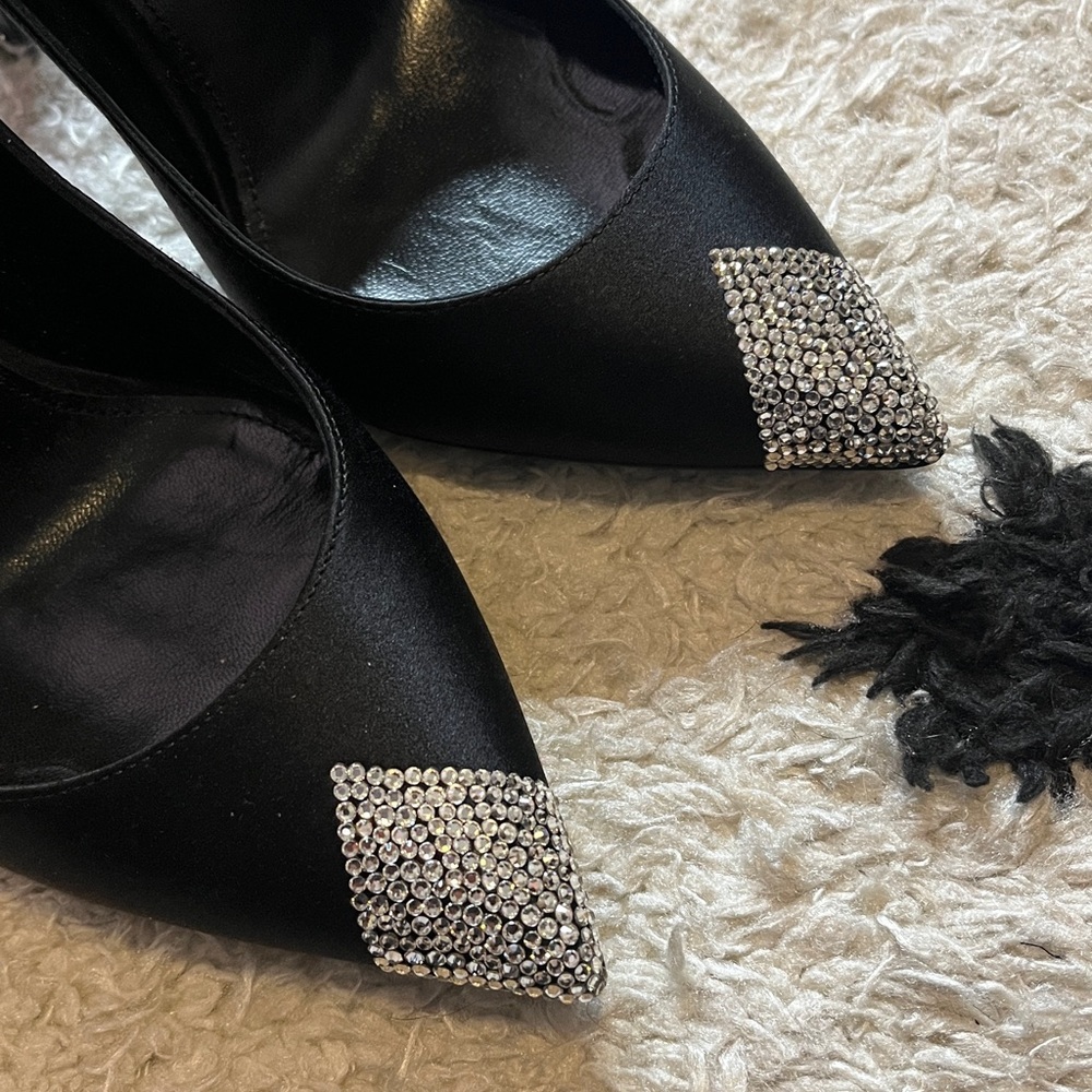 Saint Laurent size 37 silk black crystal embellished heels - Picture 3 of 13